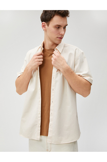 Летняя рубашка с коротким рукавом и классическим воротником из хлопка Koton, экрю