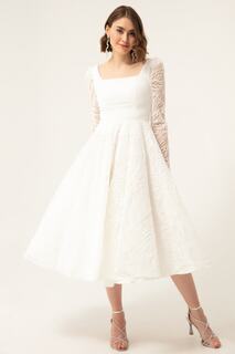 Женское белое серебристое вечернее платье с квадратным вырезом Lafaba, белый