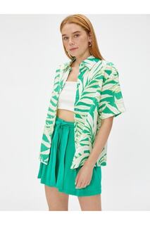Рубашка с тропическим узором и коротким рукавом, свободный крой Koton, зеленый