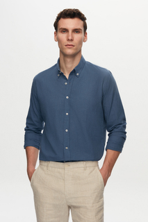 Рубашка узкого кроя из льна цвета индиго D&apos;S Damat, темно-синий