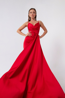 Женское длинное атласное вечернее платье с красным ремешком, выпускное платье Lafaba, красный