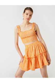Мини-юбка с рисунком и эластичной резинкой на талии Koton, оранжевый