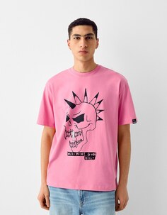 Квадратная футболка с короткими рукавами и принтом machine gun kelly Bershka, розовый