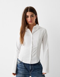 Приталенная рубашка с вырезами и длинными рукавами Bershka, белый
