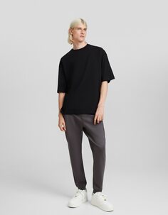 Плюшевые брюки-джоггеры со швами Bershka, серый