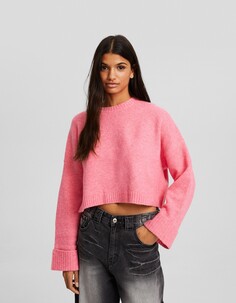 Укороченный свитер с круглым вырезом Bershka, розовый