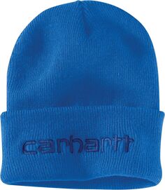 Вязаная утепленная шапка с логотипом и графическим манжетом Carhartt, цвет Blue Glow