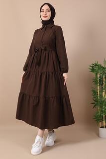 Платье на пуговицах с рубашечным воротником VOLT CLOTHİNG, коричневый