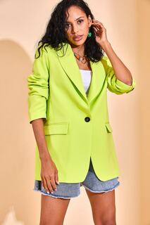 Женский неоновый зеленый пиджак на одной пуговице XHAN