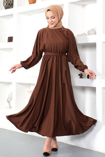Платье-хиджаб с эластичной резинкой на талии Tsd230201 Коричневый Tesettür Dünyası