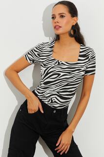 Женская бело-черная блузка с квадратным воротником и рисунком зебры LPP1221 Cool &amp; Sexy, разноцветный
