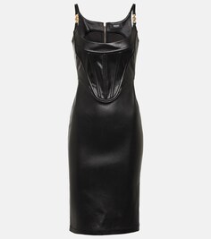Кожаное платье миди с корсетом medusa &apos;95 Versace, черный
