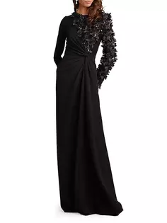 Платье с длинными рукавами и 3D-цветочным узором Sho, черный