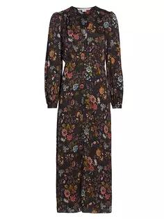 Платье миди Terina из шелковой смеси с цветочным принтом Veronica Beard, черный