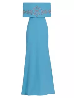Украшенное платье с открытыми плечами Lela Rose, цвет cerulean