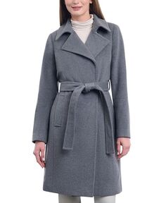 Женское пальто с запахом и поясом из смесовой шерсти Michael Kors, серый