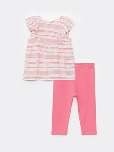 Полосатая блузка и колготки для маленьких девочек с круглым вырезом и короткими рукавами, комплект из 2 предметов LCW baby