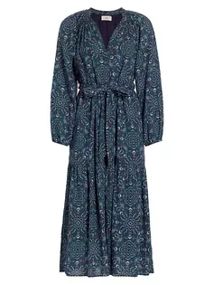Ярусное платье миди с поясом Ambrose Xirena, цвет indigo flora