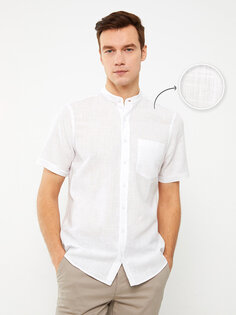 Мужская рубашка из льняной смеси с воротником обычного кроя и коротким рукавом LCWAIKIKI Basic, буксе белый