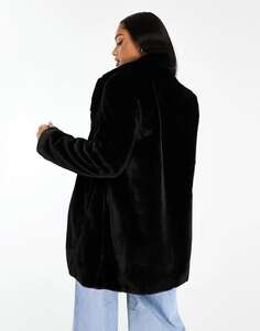 Черное пальто из искусственного меха Pull&amp;Bear