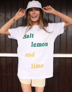 Белая футболка унисекс с надписью «соль, лимон и лайм» Batch1