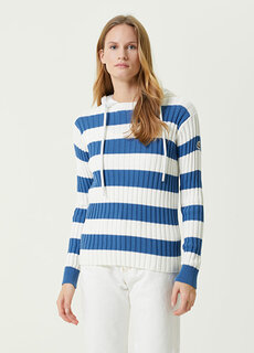 Сине-белый полосатый свитер с капюшоном Moncler