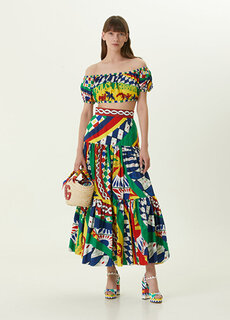 Красная длинная юбка с разноцветным узором Dolce&amp;Gabbana