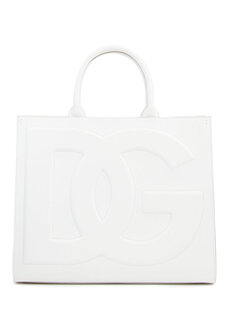 Женская кожаная сумка-шоппер с белым логотипом Dolce&amp;Gabbana