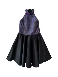 Блестящее атласное платье с лямкой на бретельках для девочек Un Deux Trois, фиолетовый