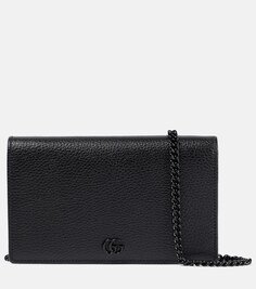 Кожаный кошелек GG Marmont на цепочке Gucci, черный