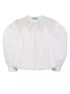Рубашка из кружева и поплина с вышивкой Prada, белый