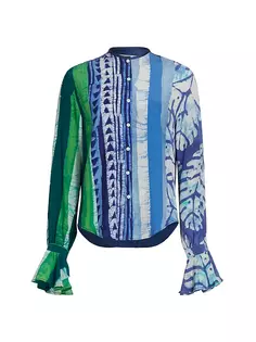 Рубашка Gifty с оборками на манжетах Studio 189, цвет blue green