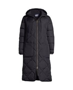 Женское утепленное стеганое зимнее пальто Primaloft ThermoPlume Maxi Lands&apos; End, черный
