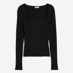 Лонгслив H&amp;M Square-neck Rib-knit, черный H&M