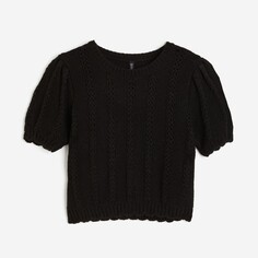 Топ H&amp;M Textured-knit Puff-sleeved, черный H&M