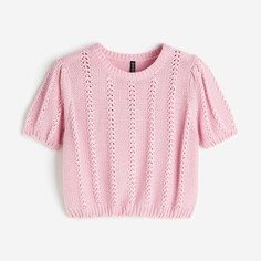 Топ H&amp;M Textured-knit Puff-sleeved, светло-розовый H&M