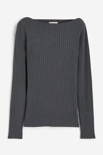 Лонгслив H&amp;M Silk-blend Rib-knit, темно-серый H&M