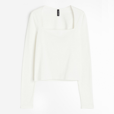 Лонгслив H&amp;M Square-neck Jersey, кремовый H&M