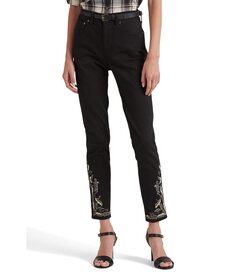 Джинсы LAUREN Ralph Lauren, Embroidered High-Rise Skinny Ankle Jeans in Black Wash