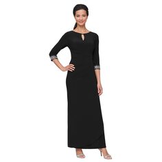 Платье Alex Evenings, Long A-Line Dress with Embellished Keyhole Cutout Neckline &amp; Embellished Sleeves