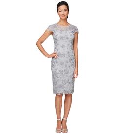 Платье Alex Evenings, Short Embroidered Sheath Dress with Illusion Neckline and Scallop Detail