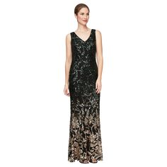 Платье Alex Evenings, Long Sleeveless V-Neck Ombre Sequin Dress