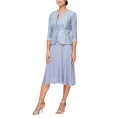 Платье Alex Evenings, Women&apos;s Tea Length Mock Dress with Sequin Jacket (Petite and Regular Sizes)