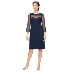 Платье Alex Evenings, Short Sheath Dress with Embroidered and Embellished Illusion Neckline and Bell Sleeves