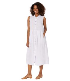 Платье Eileen Fisher, Mandarin Collar Pleated Sleeveless Full-Length Dress in Garment Dyed Organic