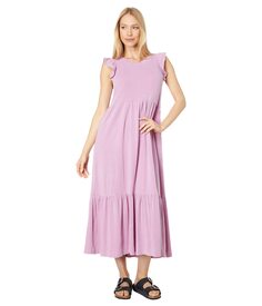 Платье SUNDRY, Ruffle Sleeve Tiered Dress in Cotton Spandex