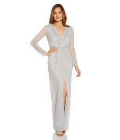 Платье Adrianna Papell, Long Sleeve Metallic Mesh Long Mother-of-the-Bride Gown