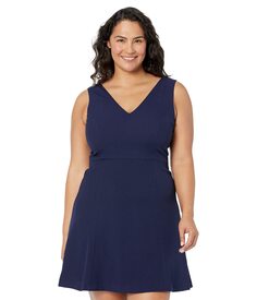 Платье Vince Camuto, Pixie Crepe V-Neck Fit-and-Flare with Self Belt At Back Waist