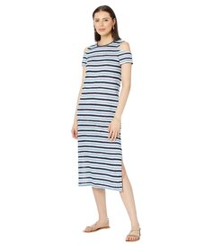Платье MICHAEL Michael Kors, Ikat Stripe Cold-Shoulder Midi Dress