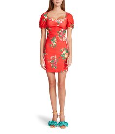 Платье Betsey Johnson, Cabbage Rose Printed Cotton Spandex Ruched Front Mini